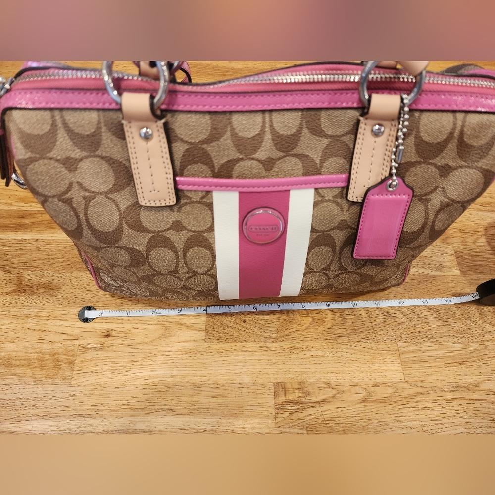 Coach Brown and Pink Tote Bag with Signature Pink And White Design - Picture 6 of 9